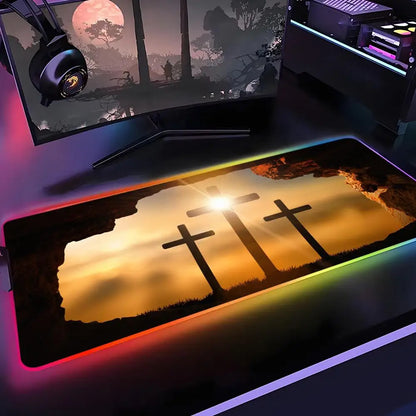 Faith-Inspired XXL Mouse Pad, Cross Design Gaming Desk Mat | Non-Slip Keyboard Pad