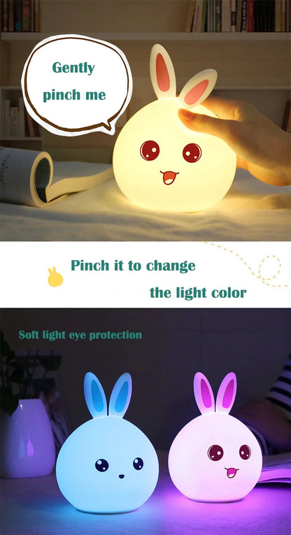 Cute Rabbit Color-Changing Night Light – Voice-Activated Clap Lamp | Perfect for Baby Feeding, Kids’ Bedrooms & Christmas Gifts