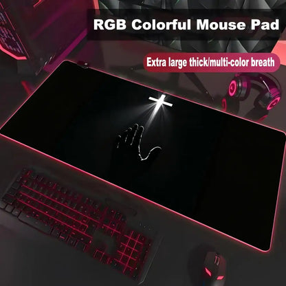 Faith Warrior RGB LED Gaming Mouse Pad, Jesus Holding Cross Luminous Desk Mat | XXL Non-Slip Gamer Keyboard Pad