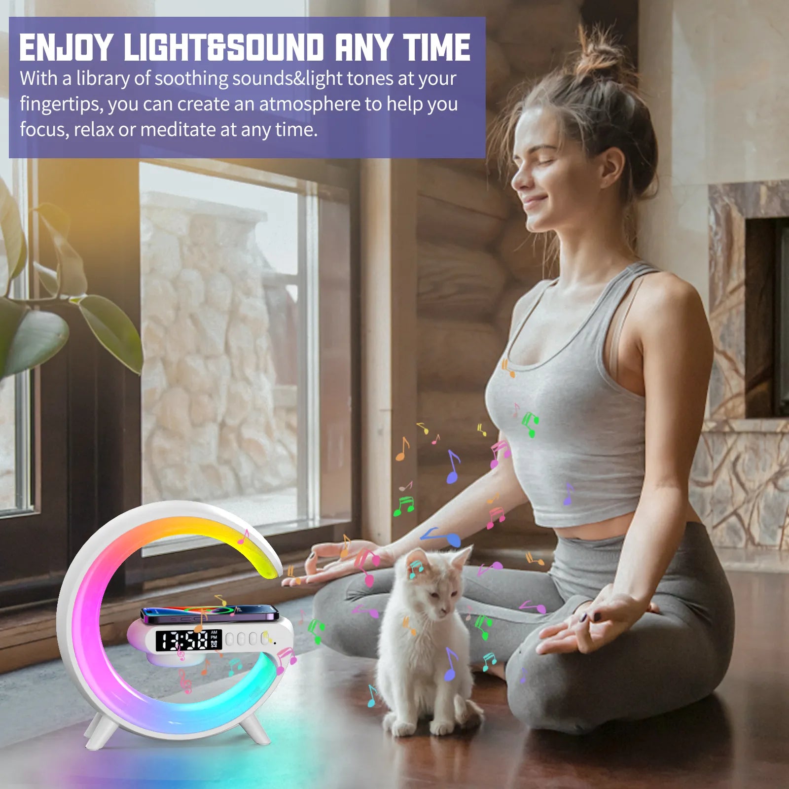 Multifunction Wireless Charger & Speaker Stand with RGB Night Light – 15W Fast Charging Station, Ideal Gift for iPhone, Samsung, Xiaomi, Huawei - Bilankas.world