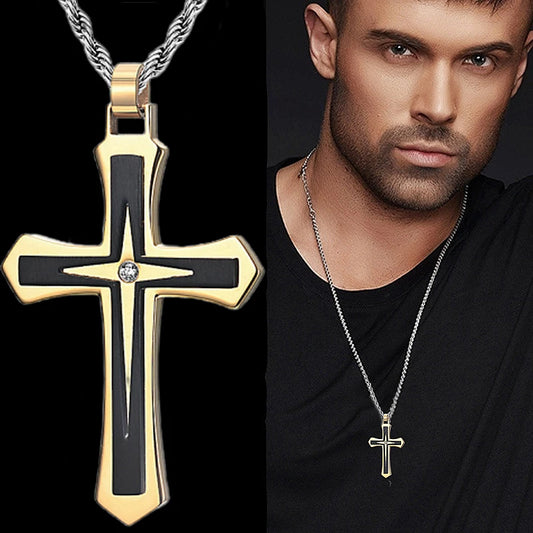 Fashion Men's Two-Color Stainless Steel Cross Necklace: A Bold and Stylish Gift - Bilankas.world