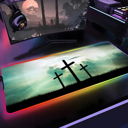 Faith-Inspired XXL Mouse Pad, Cross Design Gaming Desk Mat | Non-Slip Keyboard Pad