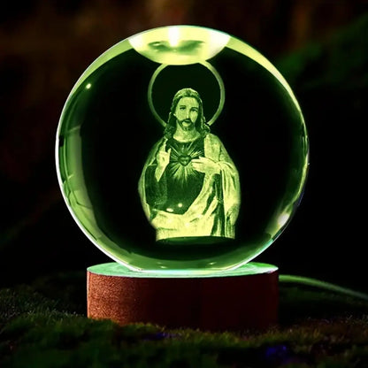 3D Crystal Ball Night Light, Multicolor LED Base | Faith-Inspired Bedroom Decor Gift