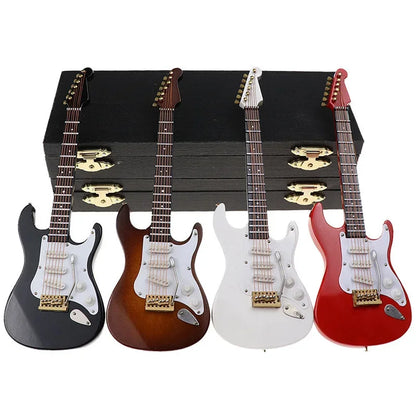 Mini Wooden Electric Guitar Model with Stand - Decorative Musical Instrument Gift Ornament