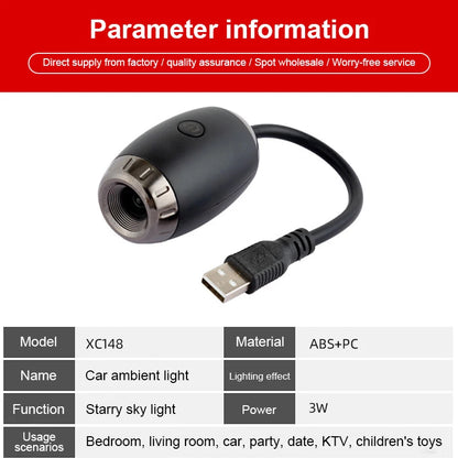 Starry Sky Galaxy Projector, LED Night Light | USB Dreamy Room & Car Light