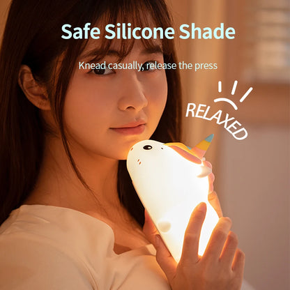 Rechargeable Silicone Unicorn LED Night Lamp with Remote Control – Dimmable Bedside Mood Light & Creative Gift - Bilankas.world