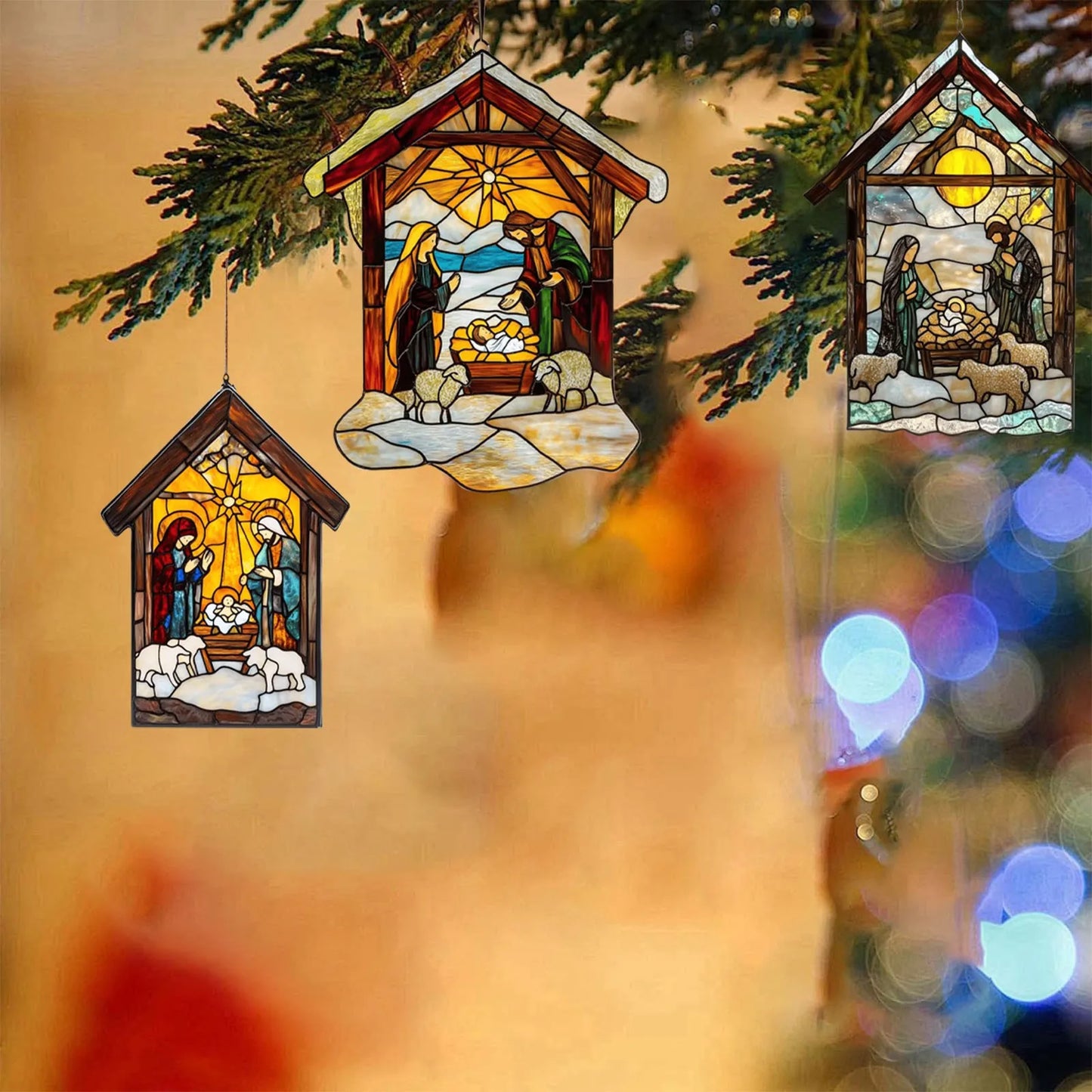 Charming 2D Acrylic Nativity Sun Catcher - Handmade Stained Glass Window Decoration