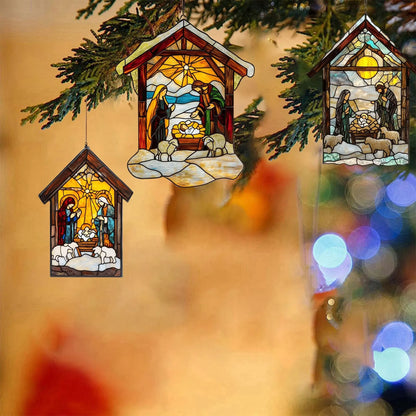 Charming 2D Acrylic Nativity Sun Catcher - Handmade Stained Glass Window Decoration