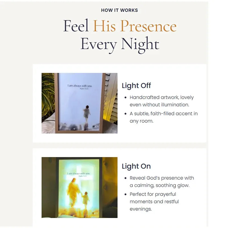 LED Light Frame, 4D Luminous Wall Art | Faith-Inspired Decor for Home and Bedroom
