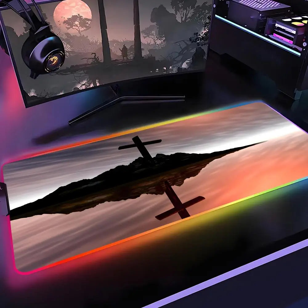 Faith-Inspired XXL Mouse Pad, Cross Design Gaming Desk Mat | Non-Slip Keyboard Pad
