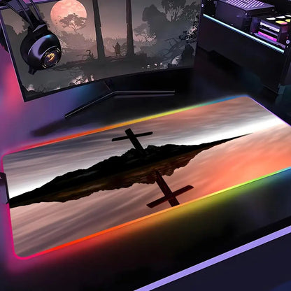 Faith-Inspired XXL Mouse Pad, Cross Design Gaming Desk Mat | Non-Slip Keyboard Pad