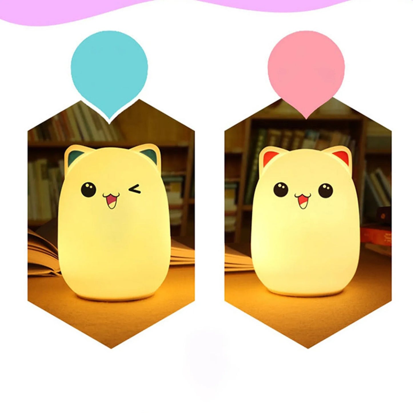 Adorable Cat LED Night Light – USB Rechargeable Silicone Lamp with Timer for Kids' Bedroom Decor