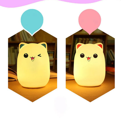 Adorable Cat LED Night Light – USB Rechargeable Silicone Lamp with Timer for Kids' Bedroom Decor