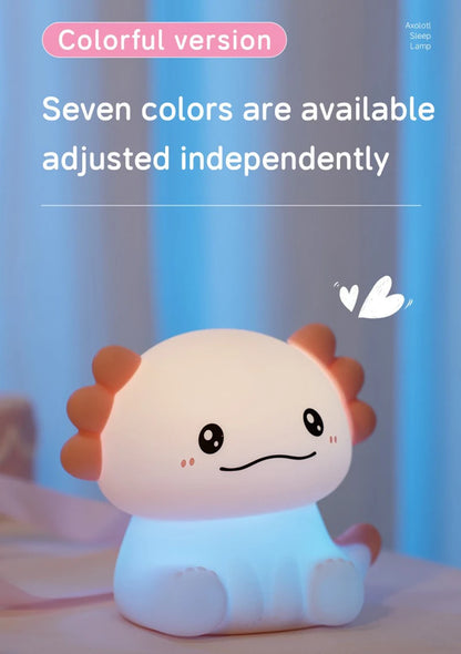 Pink Axolotl Night Light, Silicone LED Lamp | Rechargeable Touch Bedside Light for Kids