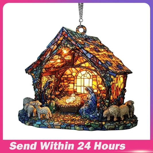 Charming 2D Acrylic Nativity Sun Catcher - Handmade Stained Glass Window Decoration