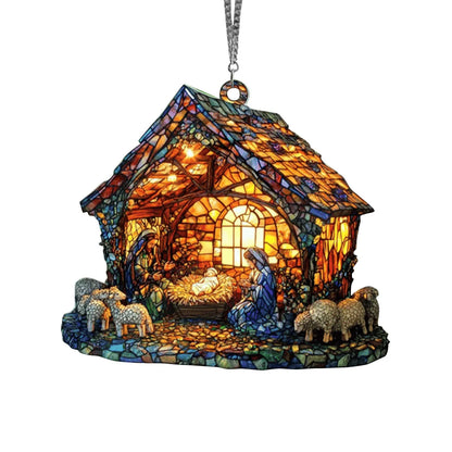 Charming 2D Acrylic Nativity Sun Catcher - Handmade Stained Glass Window Decoration
