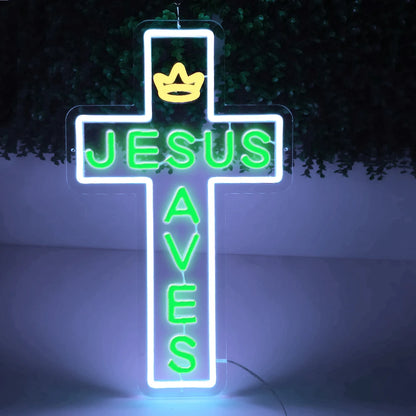 Cross LED Neon Sign, Glass Wall Light | Religious Home & Prayer Room Decor