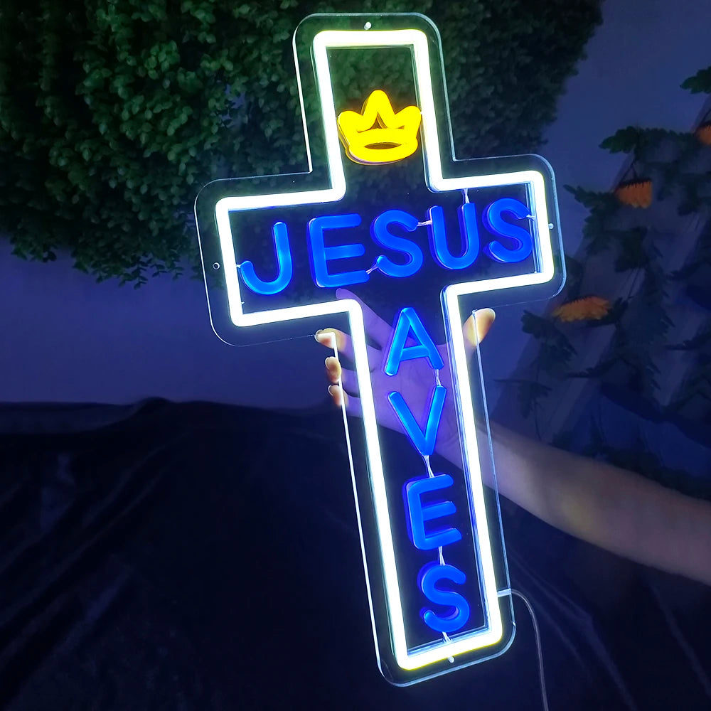 Cross LED Neon Sign, Glass Wall Light | Religious Home & Prayer Room Decor
