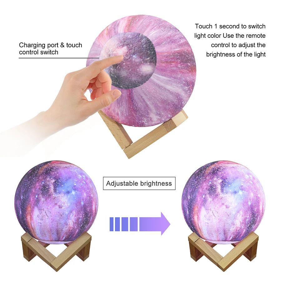3D Printed Starry Moonlight Lamp – 16 Colors, Rechargeable Touch Night Light, Creative Gift - Bilankas.world
