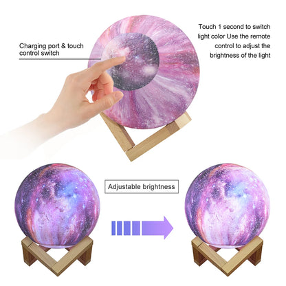 3D Printed Starry Moonlight Lamp – 16 Colors, Rechargeable Touch Night Light, Creative Gift - Bilankas.world
