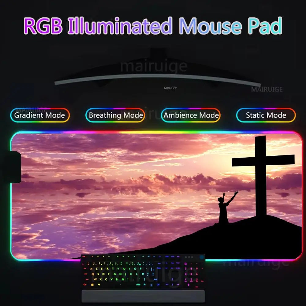 Faith-Inspired XXL Mouse Pad, Cross Design Gaming Desk Mat | Non-Slip Keyboard Pad