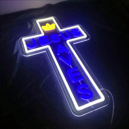 Cross LED Neon Sign, Glass Wall Light | Religious Home & Prayer Room Decor