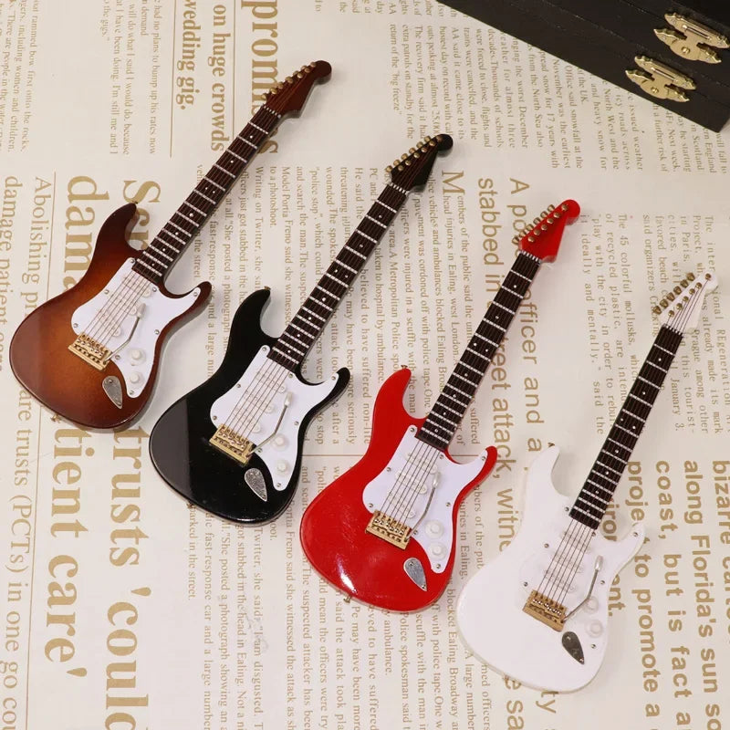 Mini Wooden Electric Guitar Model with Stand - Decorative Musical Instrument Gift Ornament