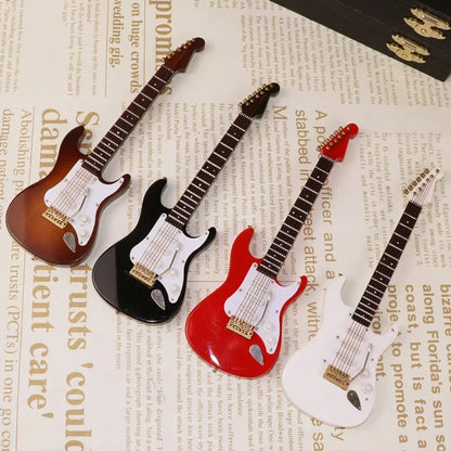 Mini Wooden Electric Guitar Model with Stand - Decorative Musical Instrument Gift Ornament