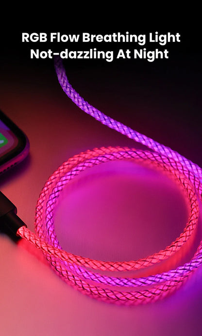 100W Fast Charging RGB Cable with Breathing Light – Type C USB Data Cable for Quick Charge