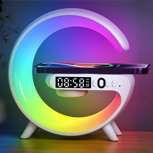Multifunction Wireless Charger & Speaker Stand with RGB Night Light – 15W Fast Charging Station, Ideal Gift for iPhone, Samsung, Xiaomi, Huawei - Bilankas.world