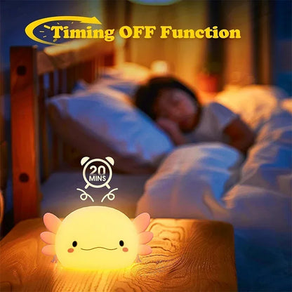 Adorable Axolotl Night Light – Perfect Gift for Babies & Kids | Soft Silicone Touch-Control Nursery Lamp, USB Rechargeable
