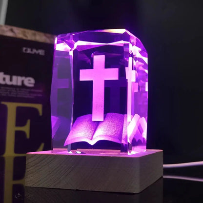 Colorful Crystal Cross LED Night Light, Ambient Table Lamp | Decorative Room & Shelf Light