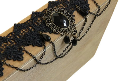 Gothic Black Lace & Beaded Choker Necklace – Sexy and Elegant Gift Accessory - Bilankas.world