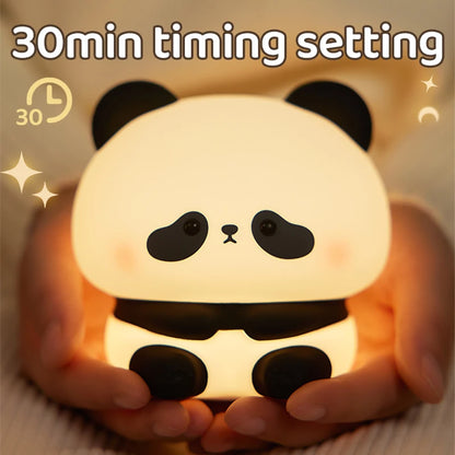 Cute Panda LED Night Light – Silicone Touch Lamp, USB Rechargeable with Timing Function, Perfect Gift for Children - Bilankas.world