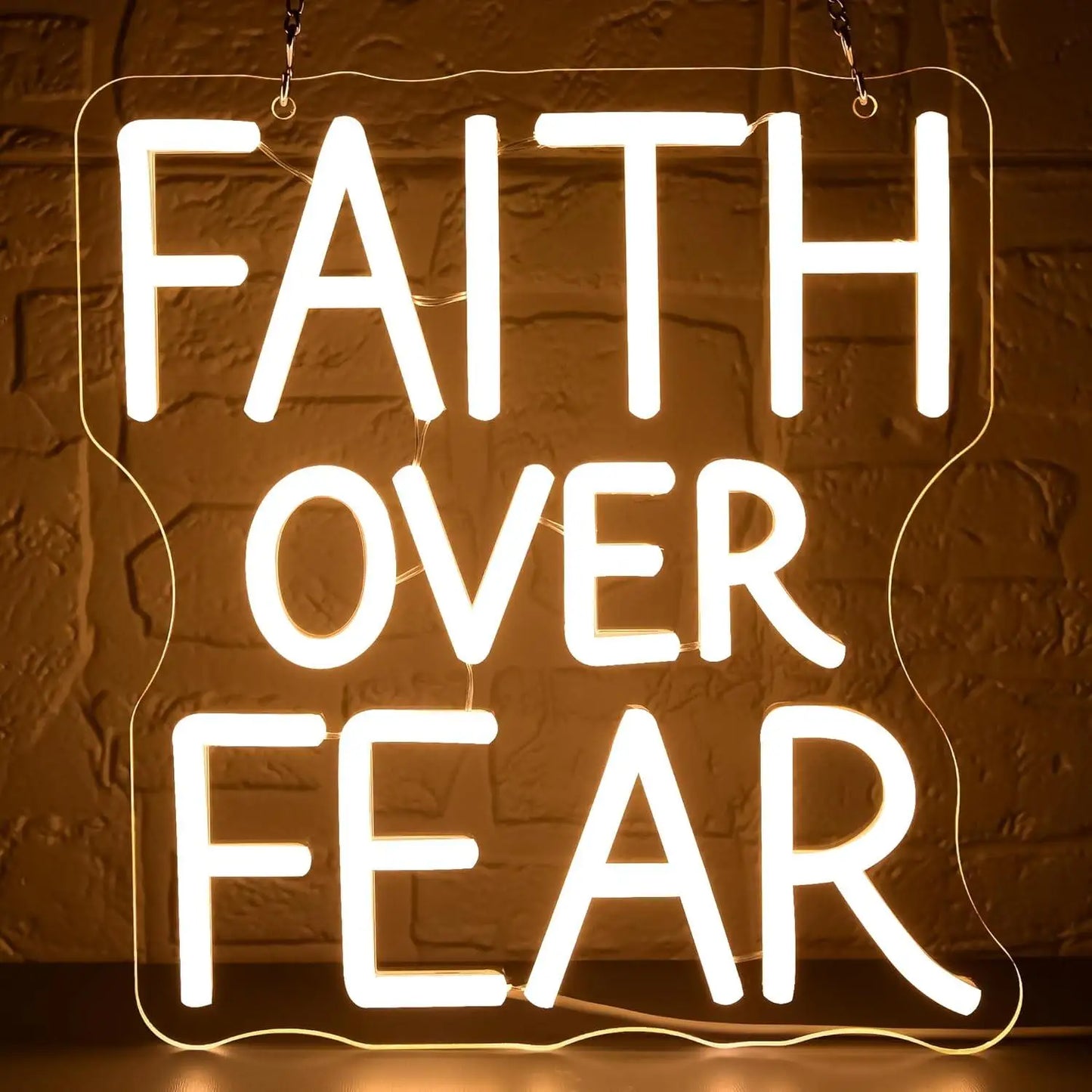 Faith Over Fear LED Neon Sign, Dimmable Inspirational Wall Light | USB Neon Decor for Bedroom & Prayer Room