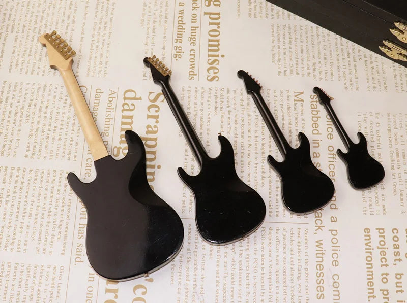 Mini Wooden Electric Guitar Model with Stand - Decorative Musical Instrument Gift Ornament