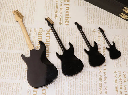 Mini Wooden Electric Guitar Model with Stand - Decorative Musical Instrument Gift Ornament