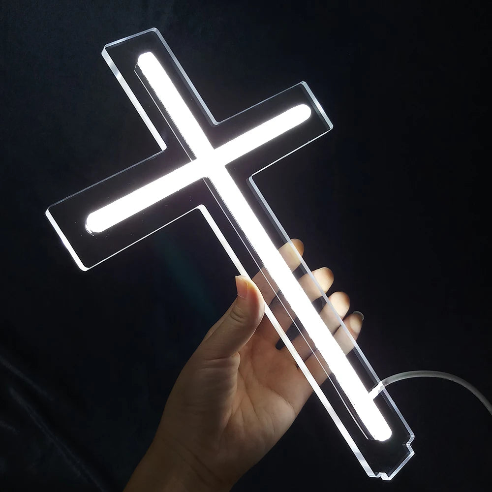 Cross LED Neon Sign, Glass Wall Light | Religious Home & Prayer Room Decor