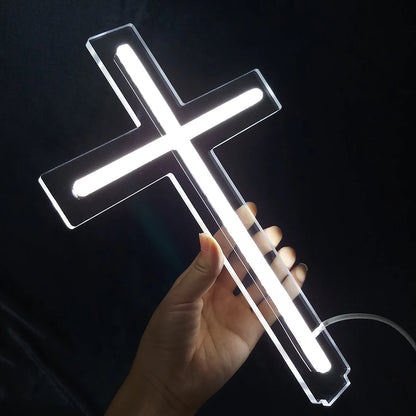 Cross LED Neon Sign, Glass Wall Light | Religious Home & Prayer Room Decor