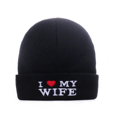 Cozy Love Beanie, I Love My Husband, I Love My Wife. Warm Knitted Winter Hat | Soft Embroidered Cable Knit Cap for Men and Women