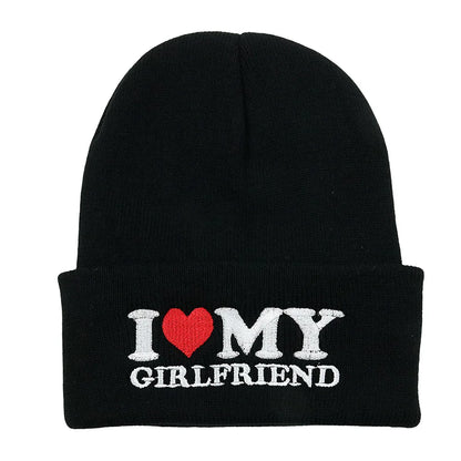Cozy Love Beanie, I Love My Girlfriend, I Love My Boyfriend. Warm Knitted Winter Hat | Soft Embroidered Cable Knit Cap for Men and Women