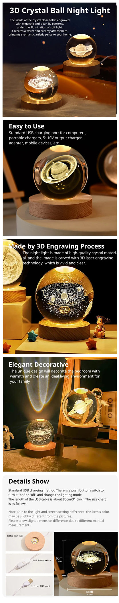 LED Milky Way Galaxy Crystal Ball Night Light – Ambient Bedroom Lamp & Creative Gift - Bilankas.world