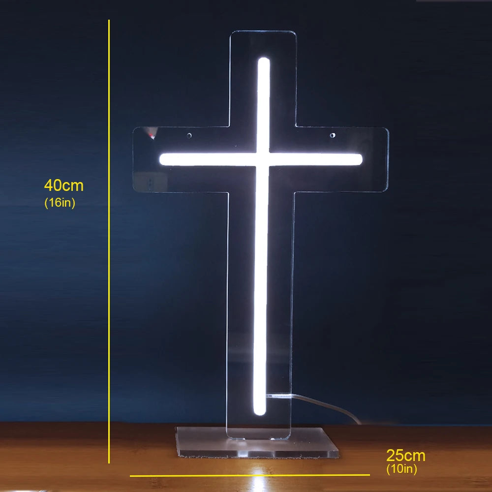 Cross LED Neon Sign, Glass Wall Light | Religious Home & Prayer Room Decor