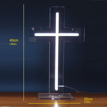 Cross LED Neon Sign, Glass Wall Light | Religious Home & Prayer Room Decor