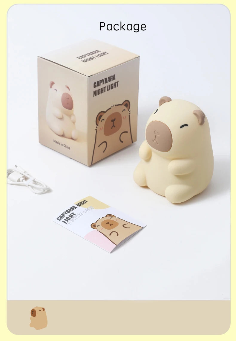 Cute Capybara Night Light, Color-Changing Silicone Lamp | Rechargeable Touch Bedside Light for Kids