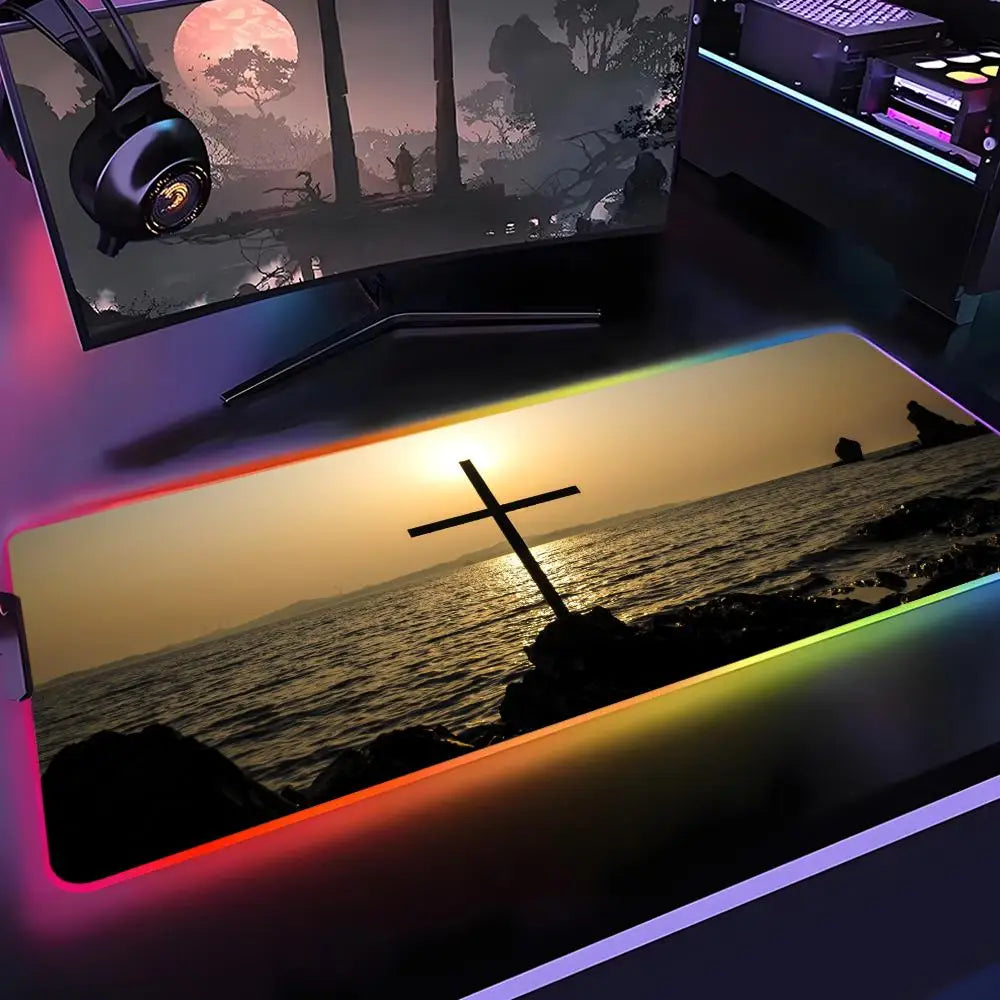 Faith-Inspired XXL Mouse Pad, Cross Design Gaming Desk Mat | Non-Slip Keyboard Pad