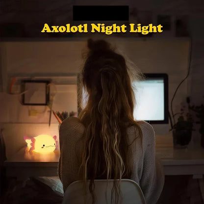 Adorable Axolotl Night Light – Perfect Gift for Babies & Kids | Soft Silicone Touch-Control Nursery Lamp, USB Rechargeable