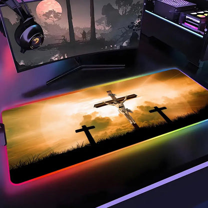 Faith-Inspired XXL Mouse Pad, Cross Design Gaming Desk Mat | Non-Slip Keyboard Pad