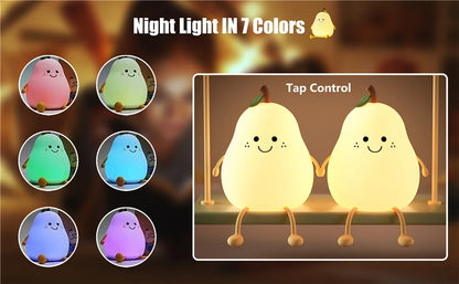 Cute Pear-Shaped Silicone Night Light – 7 Colors, Dimmable USB Charging Lamp, Perfect Gift for Kids’ Bedroom - Bilankas.world