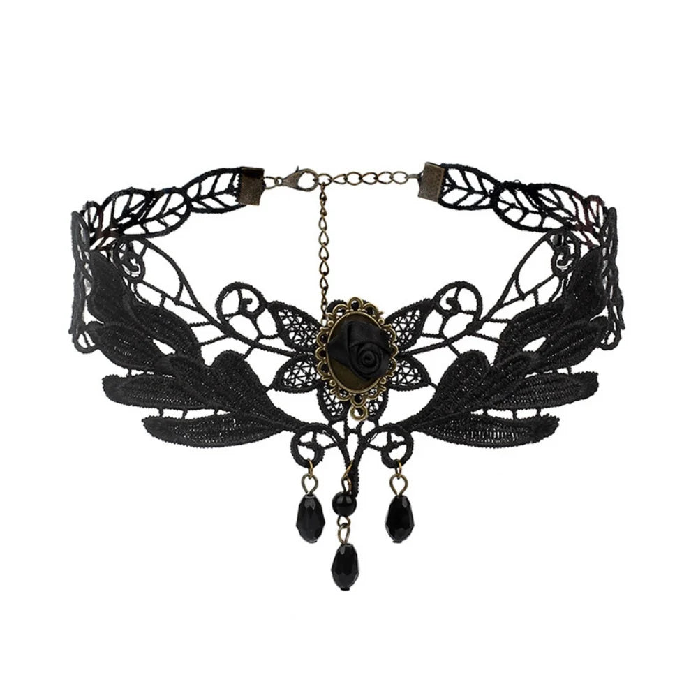 Gothic Black Lace & Beaded Choker Necklace – Sexy and Elegant Gift Accessory - Bilankas.world